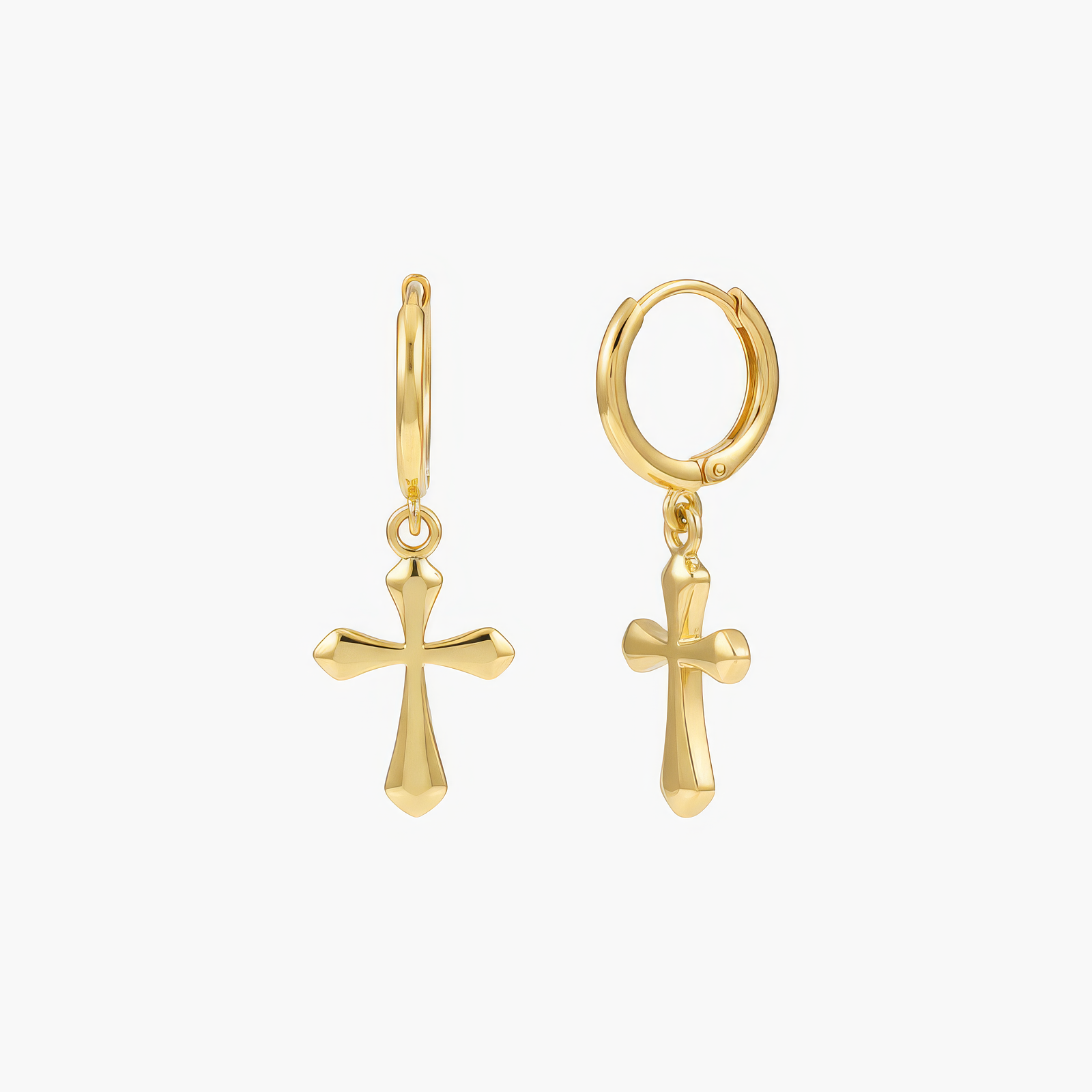 Covenant Earrings – sculpted cross hoop earrings in 18k gold and silver by Lainly™