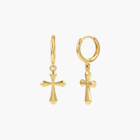 Covenant Earrings – sculpted cross hoop earrings in 18k gold and silver by Lainly™