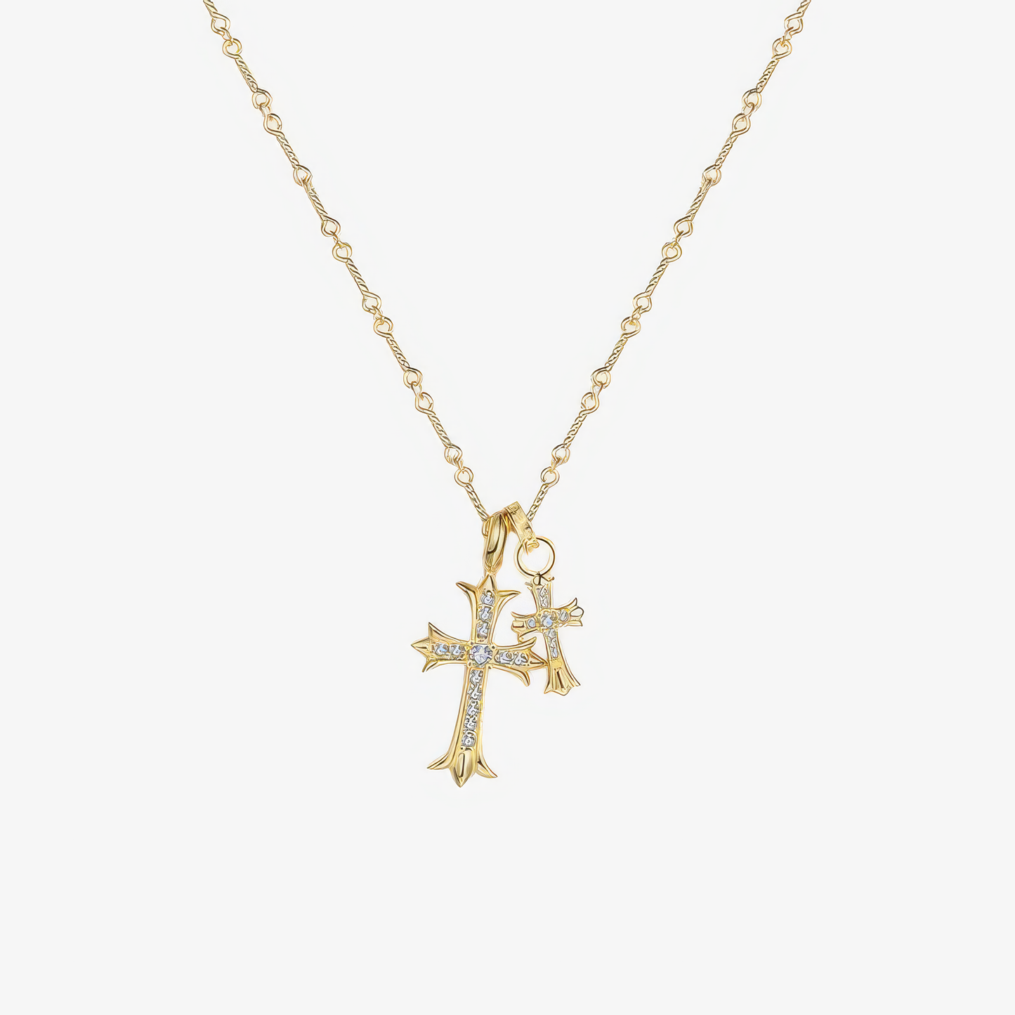 Double Cross Necklace in 18k gold and silver – layered Christian necklace for women by Lainly™
