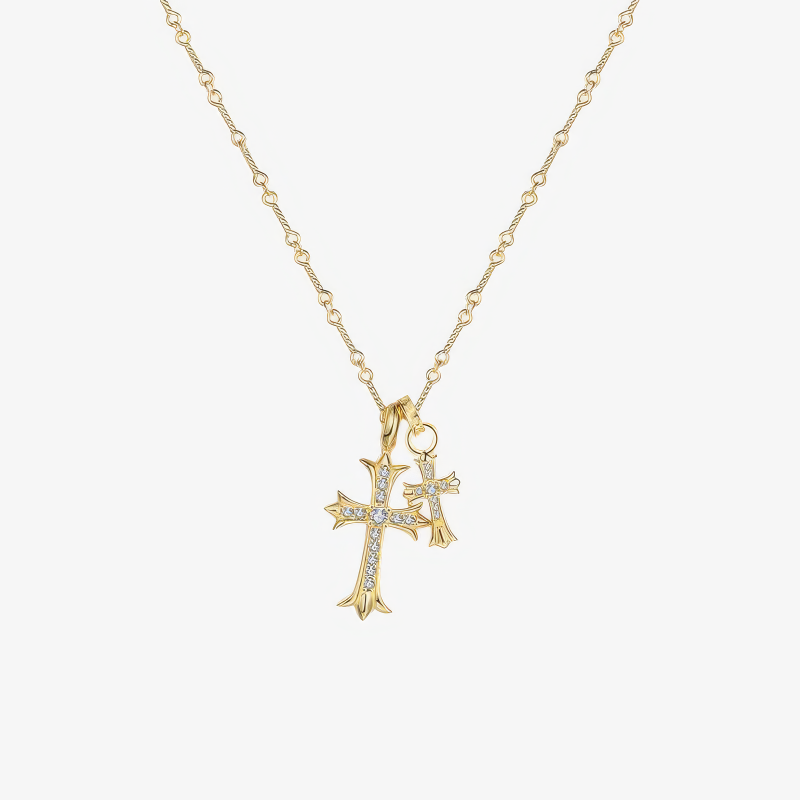 Double Cross Necklace in 18k gold and silver – layered Christian necklace for women by Lainly™