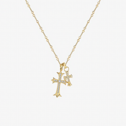 Double Cross Necklace in 18k gold and silver – layered Christian necklace for women by Lainly™