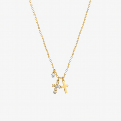 Charm Cross Necklace in 18k gold and silver – delicate layerable Christian cross necklace by Lainly™