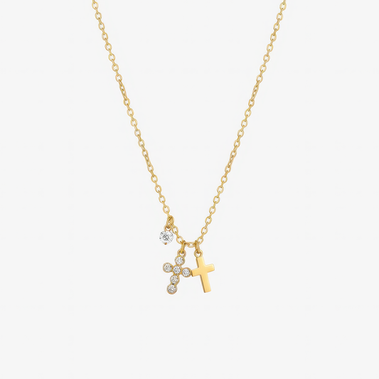 Charm Cross Necklace in 18k gold and silver – delicate layerable Christian cross necklace by Lainly™