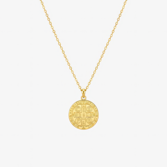Saint Benedict Necklace – Catholic medal necklace in 18k gold and silver by Lainly™