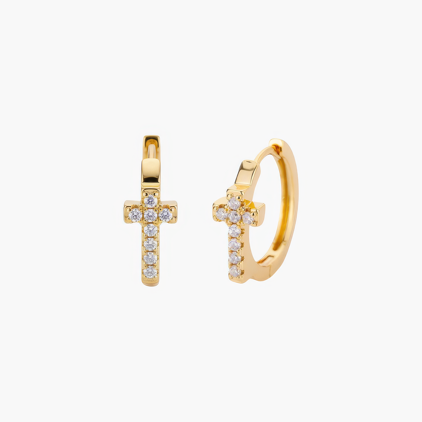 Blessed Earrings – crystal cross hoop earrings in 18k gold and silver – Christian faith earrings by Lainly™