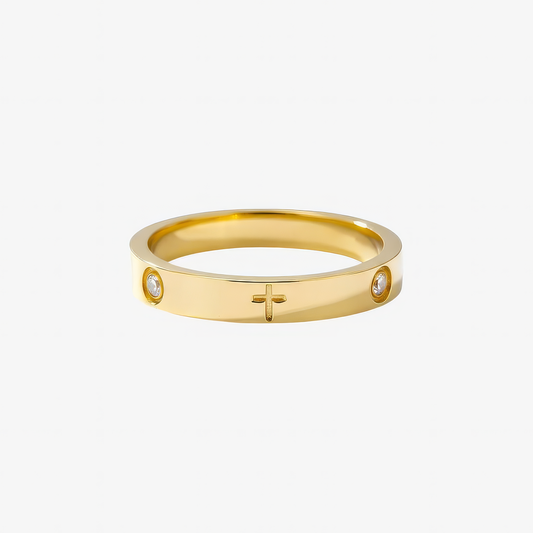 Crystal Cross Ring in 18k gold and silver – sparkling crystal Christian ring for women by Lainly™
