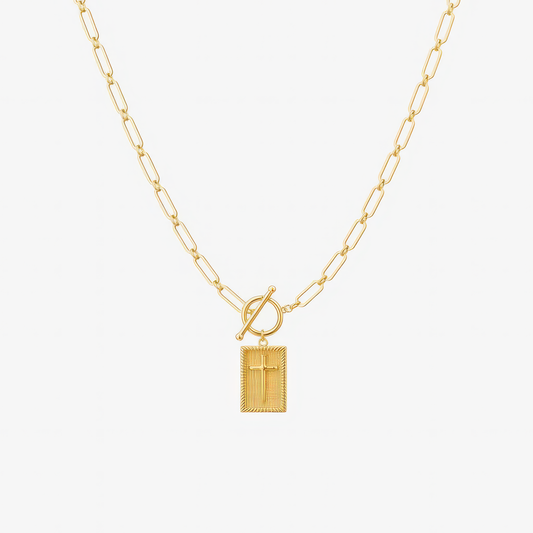 Paperclip Cross Necklace – chunky paperclip chain Christian necklace in 18k gold and silver by Lainly™