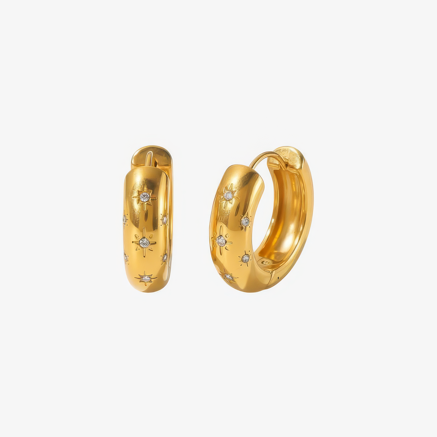 Starlight Earrings – crystal star-set hoop earrings in 18k gold and silver by Lainly™