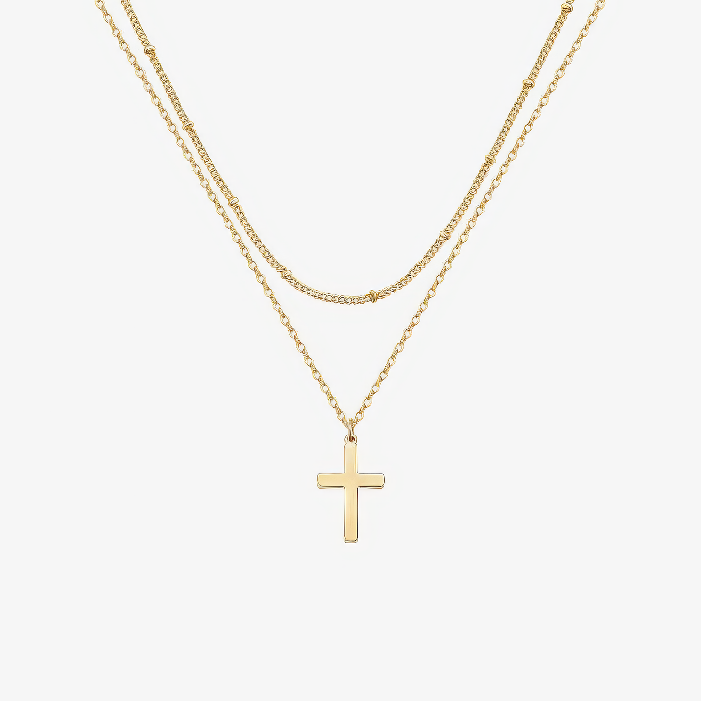 Layered Cross Necklace – dual-chain Christian layered necklace in 18k gold and silver by Lainly™