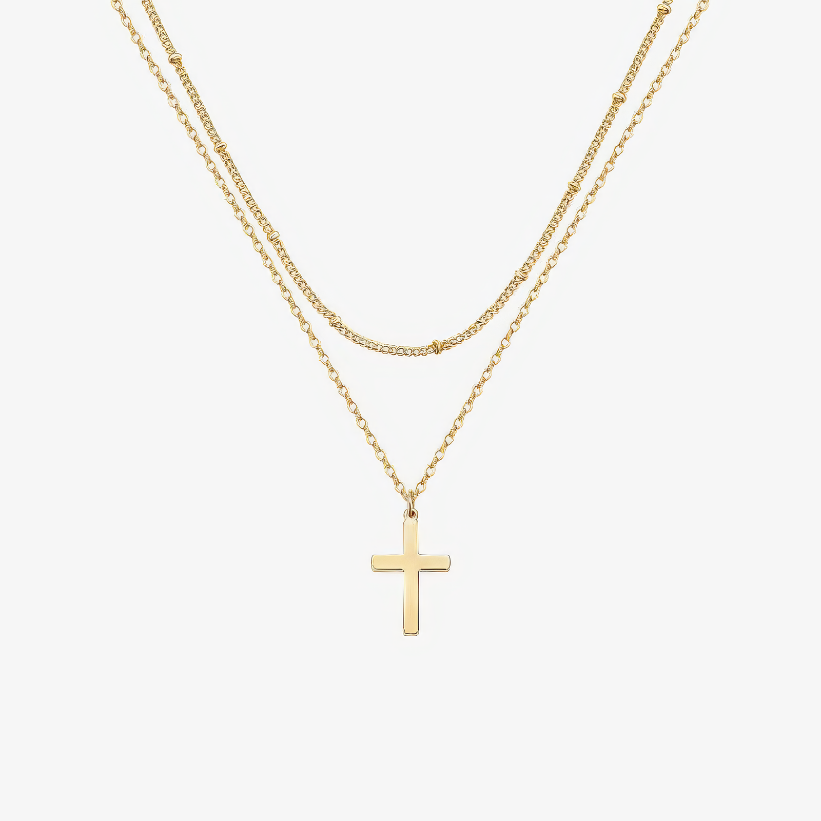 Layered Cross Necklace – dual-chain Christian layered necklace in 18k gold and silver by Lainly™