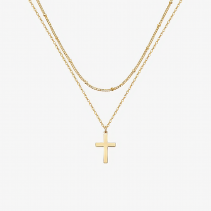 Layered Cross Necklace – dual-chain Christian layered necklace in 18k gold and silver by Lainly™