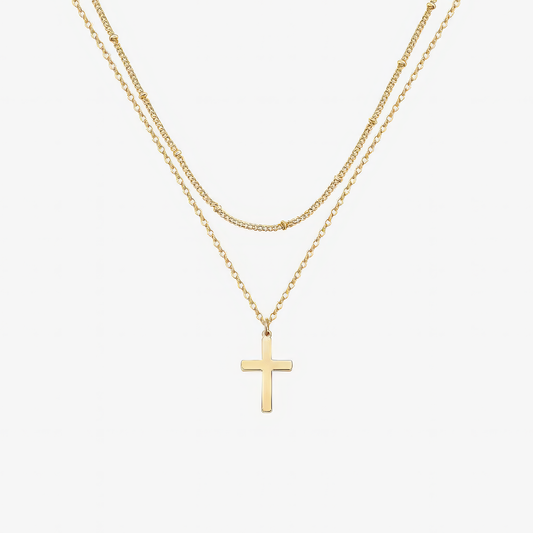 Layered Cross Necklace – dual-chain Christian layered necklace in 18k gold and silver by Lainly™