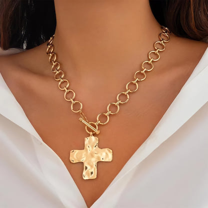 Chunky Cross Necklace in 18k gold and silver – bold statement Christian necklace for women by Lainly™