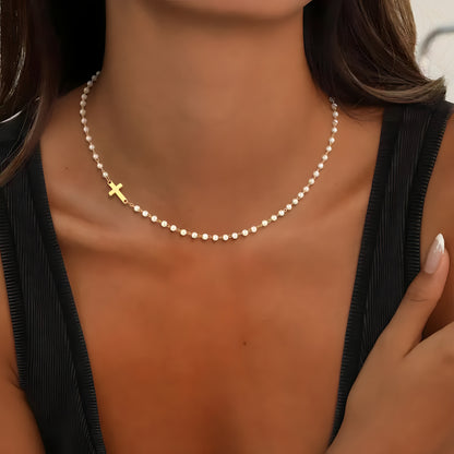CROSS & PEARLS NECKLACE